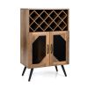 2-Door Farmhouse Kitchen Storage Bar Cabinet with Wine Rack and Glass Holder