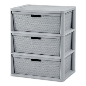 Wide 3 Drawer Cross-Weave Tower Cement