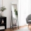 Full mirror wooden floor type, with 1 shelf, 4 wheels, white light strip, jewelry storage mirror cabinet - white