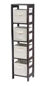 Capri 4-Section N Storage Shelf with 4 Foldable Beige Fabric Baskets