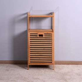 Bathroom Laundry Basket Bamboo Storage Basket with 2-tier Shelf 17.32 x 13 x 37.8 inch