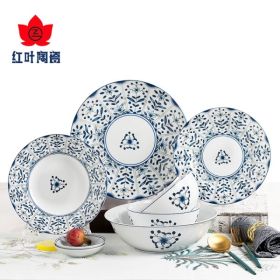 Red leaf, Jingdezhen Ceramics 30-piece In-glaze Blue and White Porcelain Tableware Set Ceramic Bowls