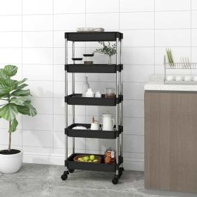 5-Tier Kitchen Trolley Black 16.5"x11.4"x50.4" Iron and ABS