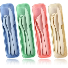 4 Sets Travel Cutlery with Case Reusable Utensils Set Portable Fork Knife Spoon Tableware Set