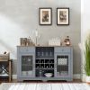 Modern Farmhouse Buffet Cabinet, Sideboard with 2 Drawers and Elegant Glass Door Cabinets, Wine and Glass Rack, Coffee Bar for Kitchen, Dining Room