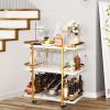 Gold Bar Cart with 3 Tiers for Stylish Storage, Home Bar Serving Cart with 4 Rows of Glass Holders & 8 Wine Racks