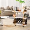 Gold Bar Cart with 3 Tiers for Stylish Storage, Home Bar Serving Cart with 4 Rows of Glass Holders & 8 Wine Racks