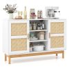 48 Inch Sideboard Buffet Cabinet Floor Storage Cabinet with 2 Bamboo Woven Doors