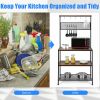 4-Tier Kitchen Rack Stand with Hooks and Mesh Panel