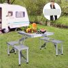 Picnic Table Folding Camping Table Chair Set with 4 Seats Chairs and Umbrella Hole