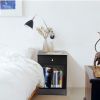 Modern Nightstand Bedside Table with Drawer and Cabinet Organizer for Storage Bedroom Living Room (Black)