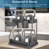 2 Pack 2-Tier Under Sink Organizer L-Shape Sliding Cabinet Organizers Storage Shelves with 8 Removable Hooks 2 Hanging Cups for Bathroom Kitchen Offic